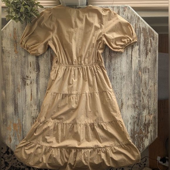 Greylin Poplin Tiered Cotton Midi Dress Camel Women's Small - Picture 8 of 9